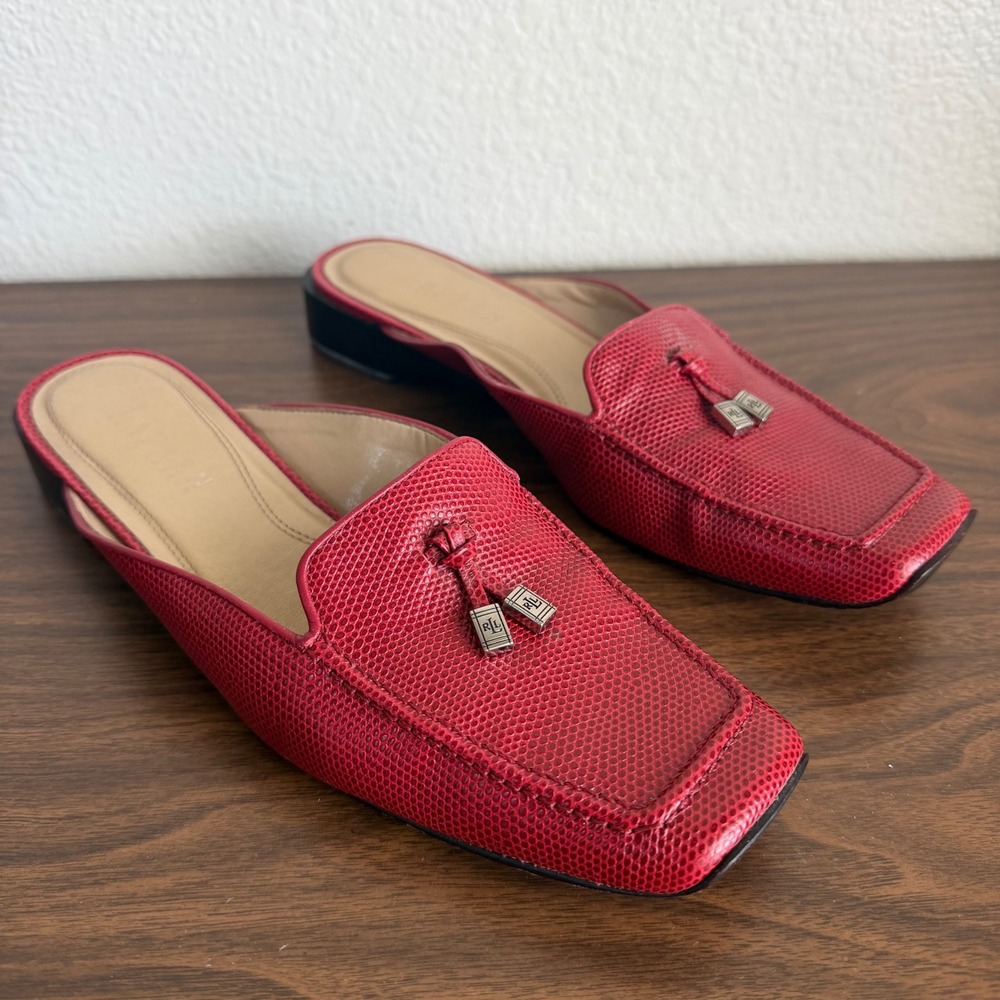 Vintage Lauren Ralph Lauren Embossed Leather Flats Tassel Mules 8.5 B Gorpcore